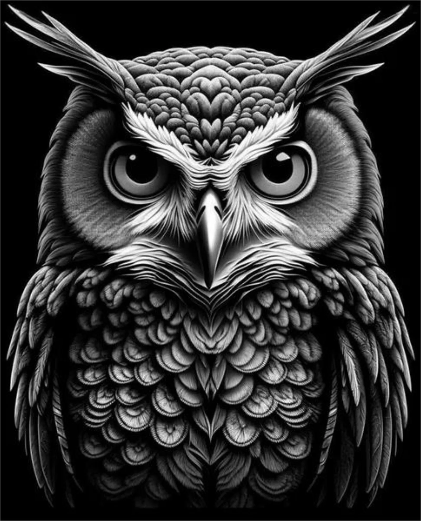 Hibou gravé sur ardoise